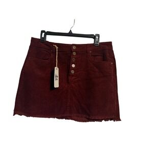 Indigo Rein Girls Button‎ Front Corduroy Mini Skirt Raw Hem Maroon Size 11